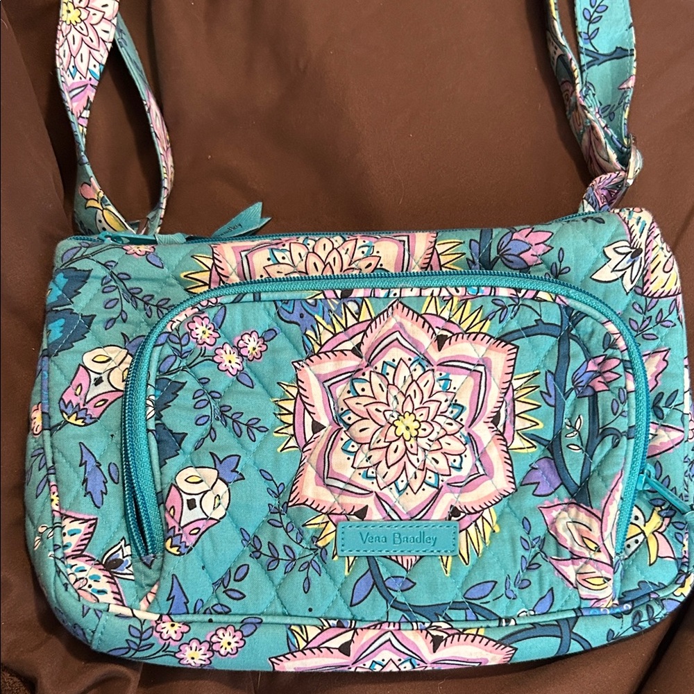 Vera Bradley Turquoise and Pink Floral Crossbody Bag